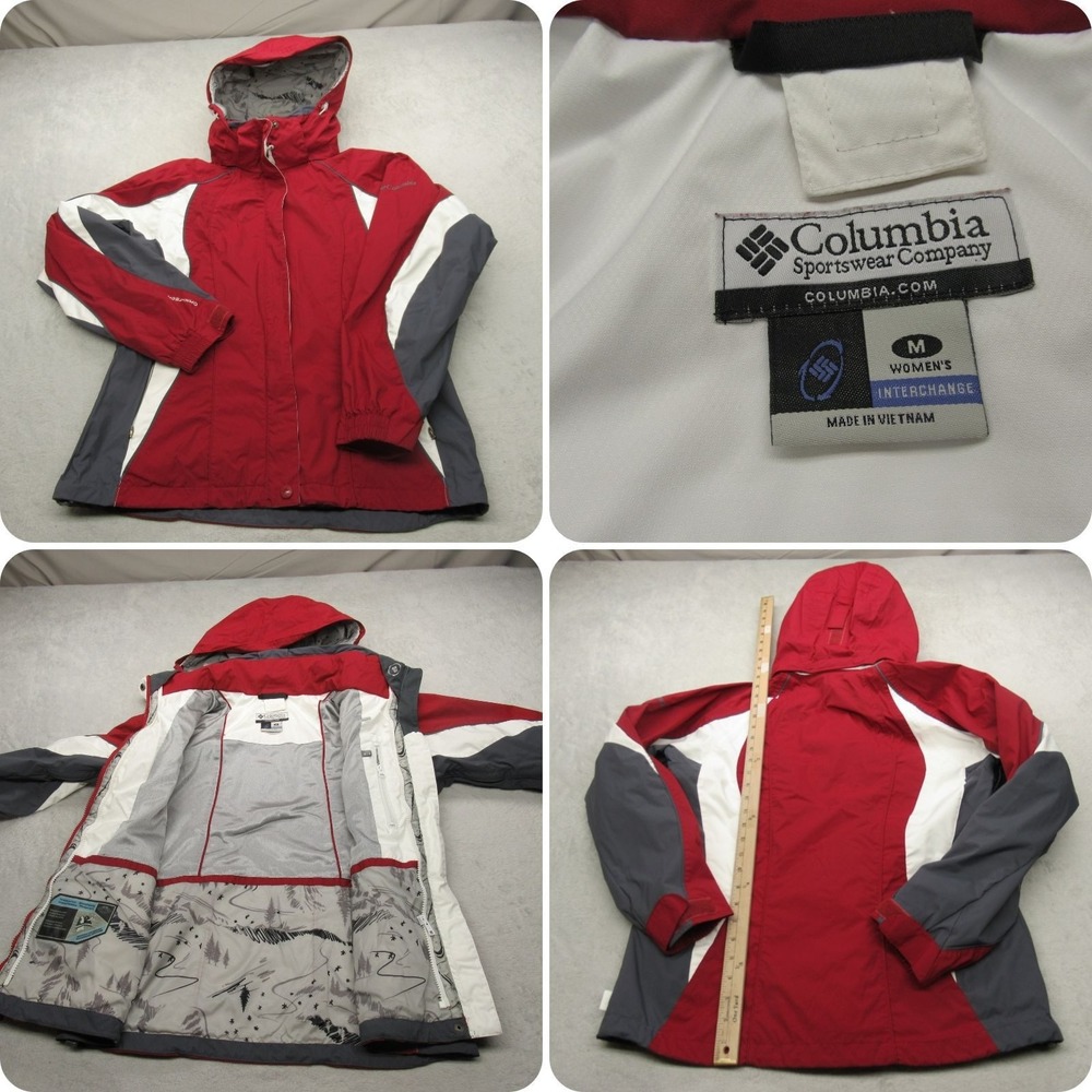 Columbia Jacket‎ Womens Medium Red Interchange Hooded Waterproof 3in1 Shell